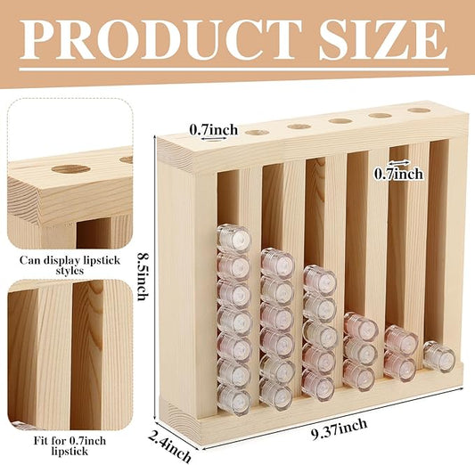 1 Pcs 6 Slot Wooden Lipsticks Holder 0.7 Inch Lip Balm Tube Holder Lip Gloss Organizer Display Wood Lipsticks Tube Tower Organizer for Market Craft Booth Room Display (Wood Color)