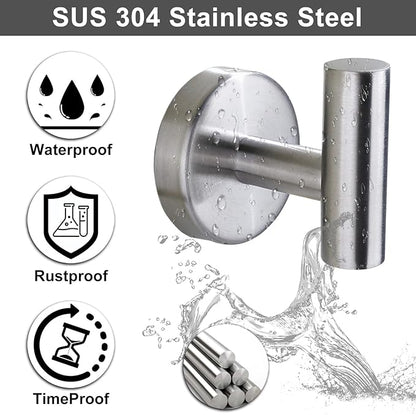 Towel Hook for Bathroom,Screw Mount Heavy Duty Wall Hooks, Stainless Steel Coat Robe Clothes Hook for Bathroom Kitchen Garage Hotel, 2 Packs Wall Mount Towel Holder, Brushed Silver