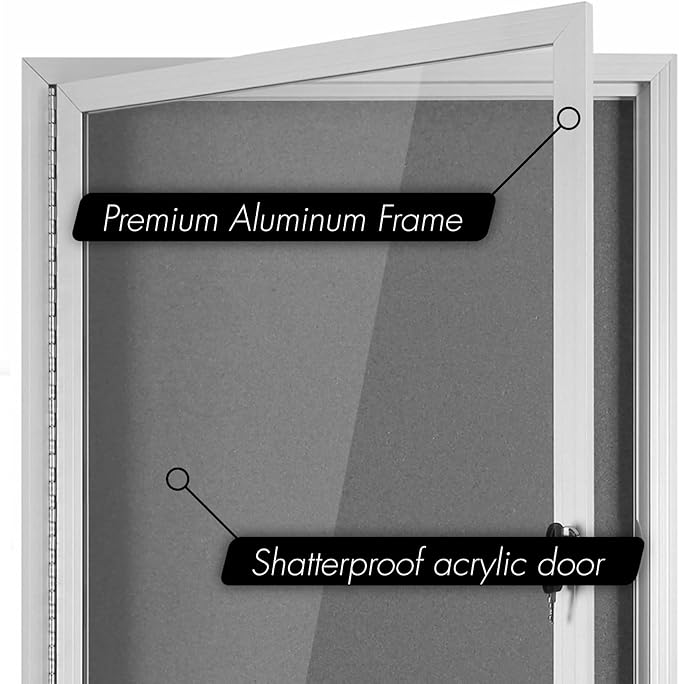 INNOVART Enclosed Bulletin Board 36” x 24”, Lockable Fabric Noticeboard with Aluminum Frame, Wall Display Case with Swing-Open Door Grey Felt, Information Cabinet for School, Office, Commercial, etc