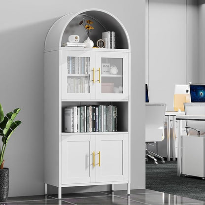 Metal Arched Pantry Cabinet,White Arched Kitchen Pantry Cabinet with 4 Doors for Kitchen Home, Assemble Required,White,72.83"×30.71" W×15.35" D