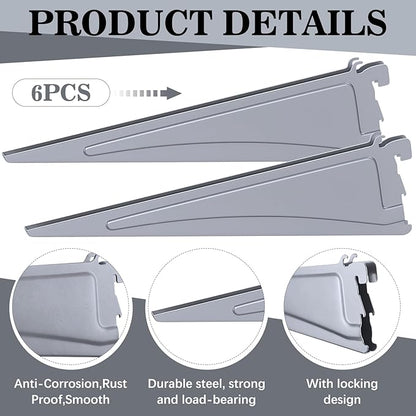 Adjustable Locking Shelf Bracket 16 Inch Shelf Brackets Heavy Duty Wire Shelving Brackets for Deep Wire Shelving Double Track System(Gray,6 Pcs)