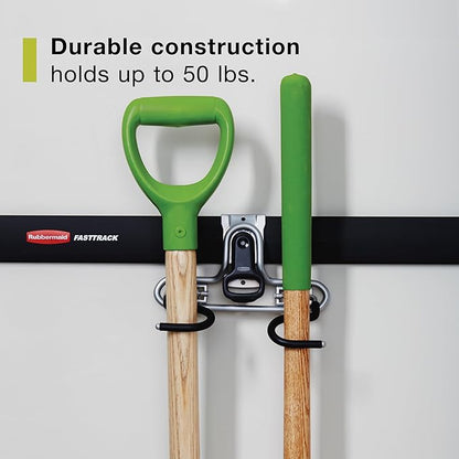 Rubbermaid FastTrack 2-Handle Hook (S Hook) Mounted Garage Storage and Space Saving Organization System Metallic Powder-Coated Steeel for Rakes/Brooms/Toys/Ladders