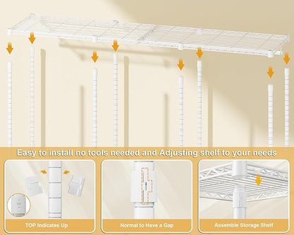 E14C Pro Heavy Duty Closet Organizer System，Freestanding Clothing Racks for Hanging Clothes，Adjustable Garment Rack 70.1"W × 16.6"D × 76.4"H Hold 960 lbs，White Rack with White Dustproof Cover