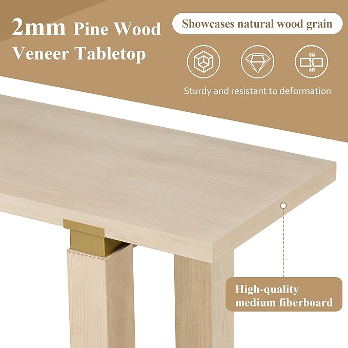 62.9" Modern Minimalist Console Table, Solid Wood Entryway Sofa Table with Metal Accents, 2-Tier with Open Shelf and Built-in Shelf for Living Room, Hallway (Natural-J22)