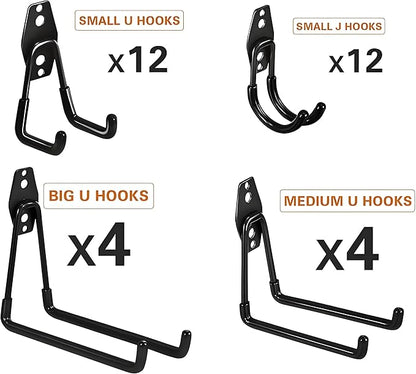 32 Pack Steel Garage Hooks Heavy Duty, Utility Wall Mount Hook with Anti-Slip Coating, Hanger & Organizer for Bulk Items, Bikes, Ladders, Power Tools, Ropes, and More Equipment