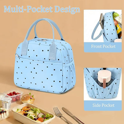 CAMTOP Lunch Box for Women Men Insulated Lunch Bag Lunch Tote Bag Leakproof Thermal Cooler Large Capacity for Travel Work School Picnic (Blue Black Dots)