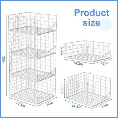 4-Tier Stackable Closet Organizers and Storage Shelves, Foldable & Mutifunctional Clothes Storage Basket Sweater Organizer Bins Container for Wardrobe Kitchen Office Bathroom, White