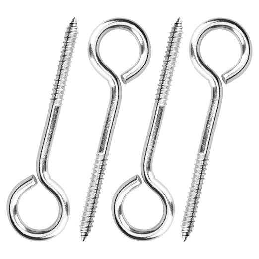 Aovchei Eye Screws, 4 Pcs 6 inches 304 Heavy Duty Stainless Steel Screw Hooks, Rust-Resistant Self Tapping Eyelet Bolts for Wood, Securing Cables Wires, Indoor & Outdoor for Hanging Artwork
