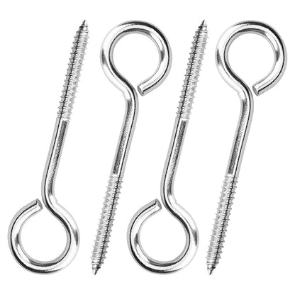 Aovchei Eye Screws, 4 Pcs 6 inches 304 Heavy Duty Stainless Steel Screw Hooks, Rust-Resistant Self Tapping Eyelet Bolts for Wood, Securing Cables Wires, Indoor & Outdoor for Hanging Artwork