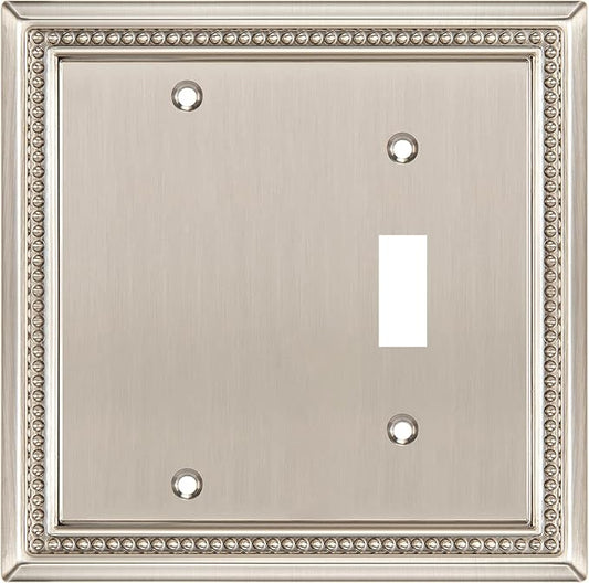 Henne Bery Sunken Pearls Heavy Duty Decorative Wall Plate Switch Plate Outlet Cover (Blank/Toggle, Satin Nickel)