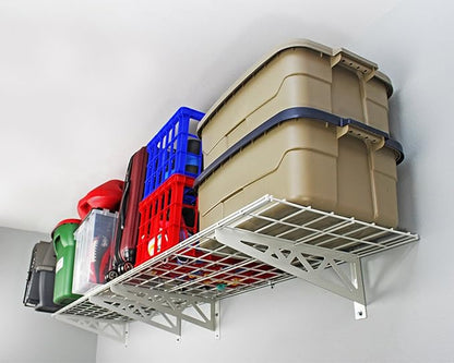MonsterRax | Garage Wall Shelf Two-Pack White or Hammertone | Three Size Options | Includes Bike Hooks | 500lb Weight Capacity (White, 18"x48" or !8"x96")