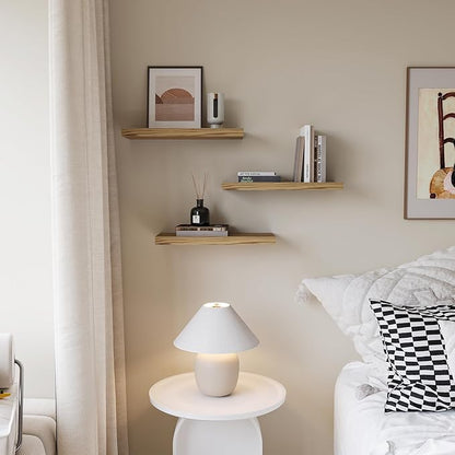 Floating Shelves for Wall Set of 3, 16" Light Brown Wood Wall Shelves for Home Decor, Frame Display Floating Shelf for Living Room, Bedroom, Bathroom, Kitchen