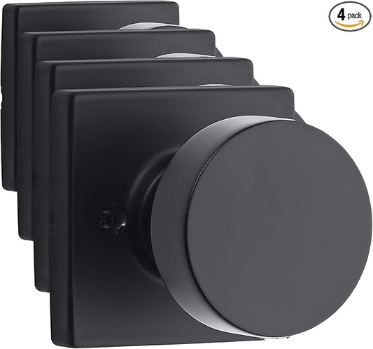 Kwikset Pismo Dummy Door Knob,Sided Handle for Closets,French Double Doors,and Pantry,Matte Black Non-Turning Interior Push/Pull Door Knob,with Microban Protection,(Pack of 4)