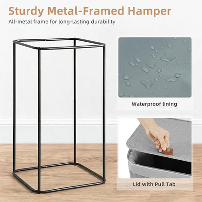 STORAGE MANIAC 2-in-1 Laundry Hamper with Laundry Backpack Bag, 90L Metal Frame Laundry Basket, Dirty Clothes Bag with Shoulder Straps and Mesh Pocket for College, Travel, Laundromat, Apartment, Gray