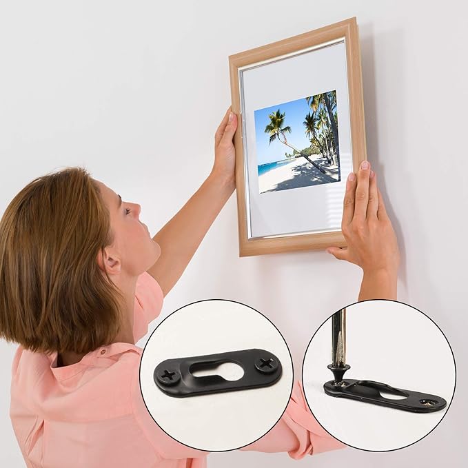 Hotop 40 Pieces Single Keyhole Picture Frame Hanger with 80 Pieces Screws Metal Keyhole Hanging Fasteners Brackets for Mirror Frame Cabinet, 43 x 16 mm(Black)