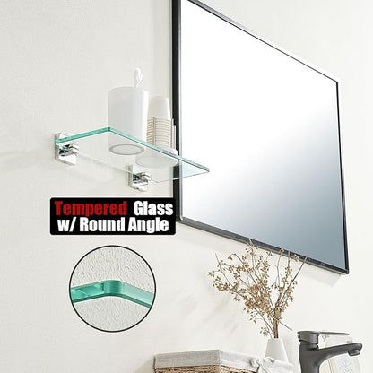 JQK Bathroom Glass Shelf Chrome, Tempered Glass Shower Storage 12 by 5 inches, 304 Stainless Steel Polished Chrome Wall Mount, TGS201L12-CH