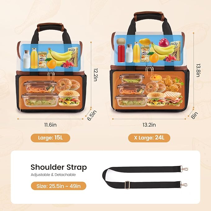 LOVEVOOK Insulated Lunch Bag For Women,Large Double Deck Adult Lunch Box,Teacher Lunch Tote Bag With Cup Holder,Leakproof Cooler Bag With Adjustable Shoulder Strap For Work Picnic Beach