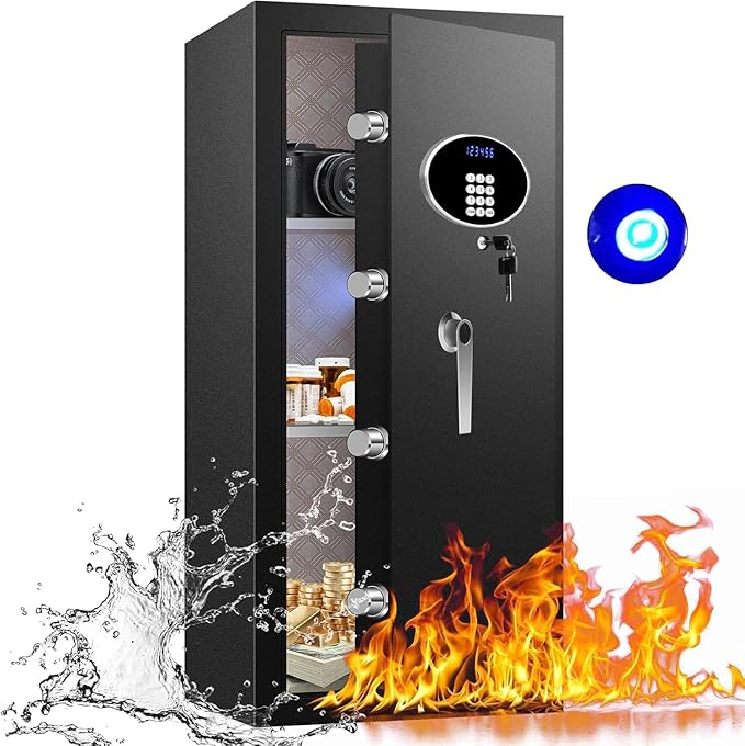 8.3 Cuft Heavy Duty Home Safe Box Fireproof Waterproof, Extra Large Fire Proof Safe for Home Documents Business Office Use, Anti-Theft Digital Safety Box with Light, Removable Shelf, Handle