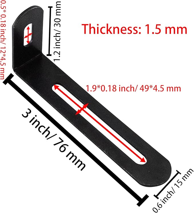 3"x1.2"x0.6"Adjustable Right Angle Brackets Metal L Bracket Heavy Duty 90 Degree Corner Fastener L-Shape Corner Brace Support Black Shelf Bracket , 10Pcs