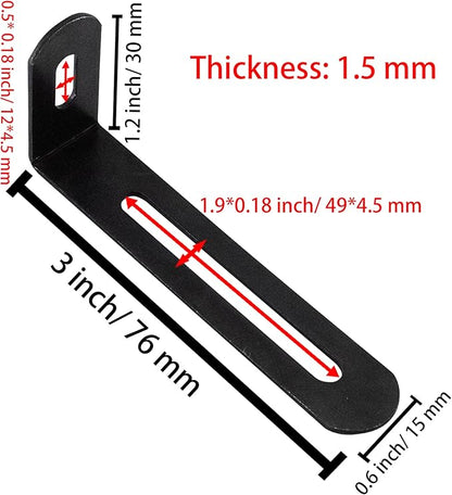 3"x1.2"x0.6"Adjustable Right Angle Brackets Metal L Bracket Heavy Duty 90 Degree Corner Fastener L-Shape Corner Brace Support Black Shelf Bracket , 10Pcs