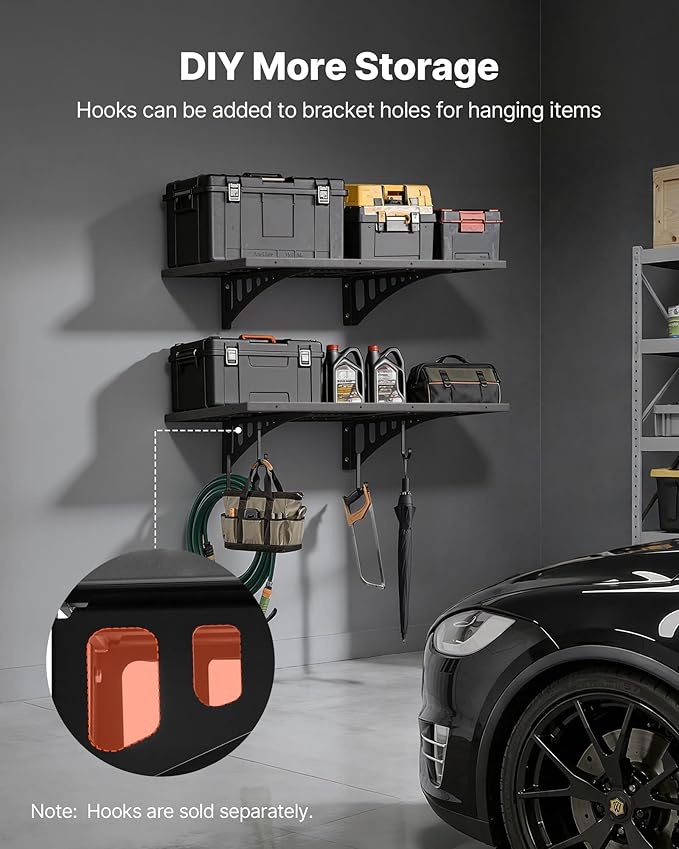 VEVOR 2-Pack Heavy Duty Garage Wall Shelving, 2 x 3 ft Steel Wall Mounted Shelving Unit, 24 x 36 Inch Per Shelf Floating Storage Metal Rack for Garage with 560 lbs Total Weight Capacity
