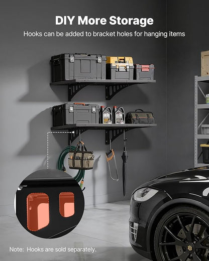 VEVOR 2-Pack Heavy Duty Garage Wall Shelving, 2 x 3 ft Steel Wall Mounted Shelving Unit, 24 x 36 Inch Per Shelf Floating Storage Metal Rack for Garage with 560 lbs Total Weight Capacity