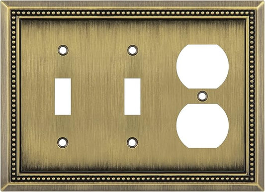 Henne Bery Sunken Pearls Heavy Duty Decorative Wall Plate Switch Plate Outlet Cover (Double Toggle/Single Duplex, Antique Brass)