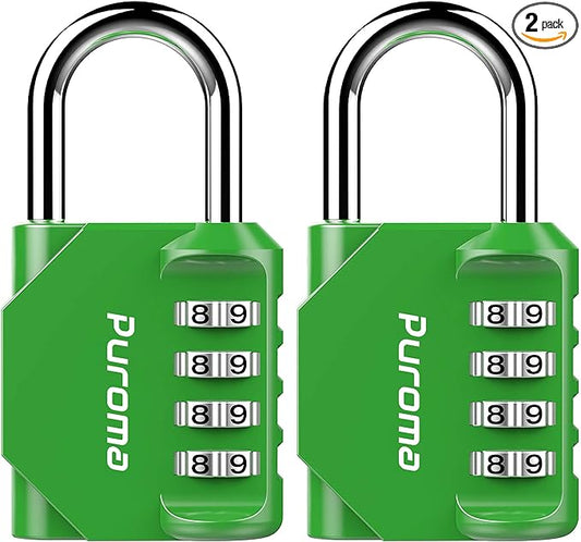 Puroma 2 Pack Combination Lock for Locker 4 Digit Outdoor Waterproof Padlock for School, Gym, Sports, Fence, Toolbox, Gate, Case, Outdoor, Hasp Storage, Cabinets (Green)