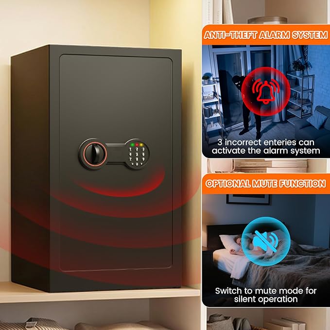 35Mins Real Fireproof Safe, 27.6"H Large Safe Box, Wider Deeper Design, Heavy Duty Fire Safe with Combination Lock, Alarm System, Removable Shelves, Security Safe for Home Business Office