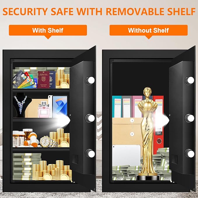5.2 Cuft Large Safes for Home, Security Fireproof Safe Box with Programmable Keypad, Spare Keys and Removable Shelf, Anti-Theft Digital Home Safes Water and Fire Proof Document Box for Money Valuables
