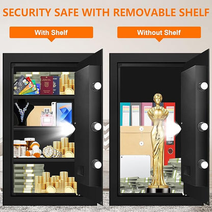 5.2 Cuft Large Safes for Home, Security Fireproof Safe Box with Programmable Keypad, Spare Keys and Removable Shelf, Anti-Theft Digital Home Safes Water and Fire Proof Document Box for Money Valuables