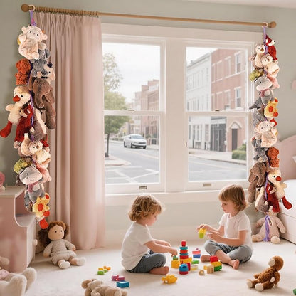 80" Cotton Hanging Storage Chain For Stuffed Animals Storage with 20 Metal Clips, Stuffed Animal Organizer Chain for Wall Corner Nursery Play Room, Rainbow