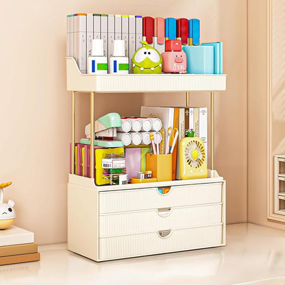 Bathroom Organizers and Storage - 3 Drawers 2 Tier Makeup Organizer, Cosmetic Storage Drawer for Dresser Countertop and Bathroom Vanity for Large Skincare, Perfume, Cream White