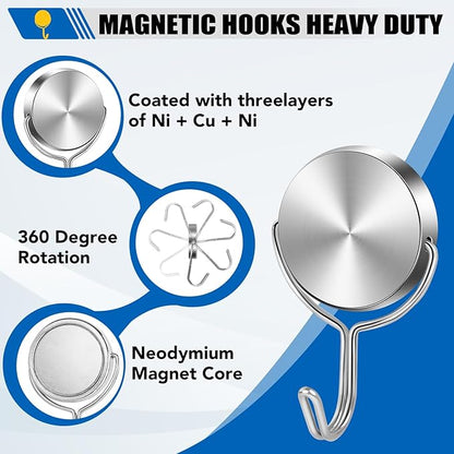 LOVIMAG Cruise Ship Essentials - 80Lbs Swivel Magnetic Hooks, Heavy Duty, School Locker Accessories, Magnetic Hooks for Cruise Cabins, Refrigerator, Hanging, Classroom, Grill, Door - 21 Pack