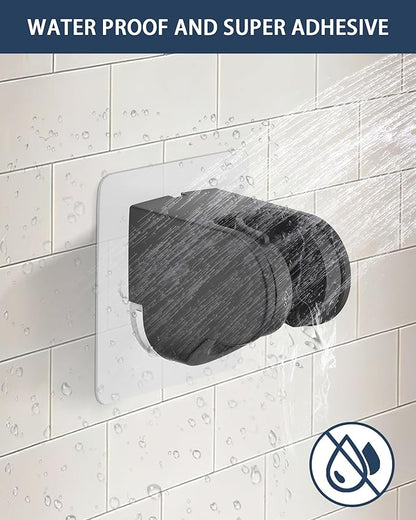 Handheld Shower Head Holder Super Strong Adhesive No Drill Adjustable Wall Mount for Hand Held Wand, Ideal for Kids, Elderly, and Short Users (Matte Black)