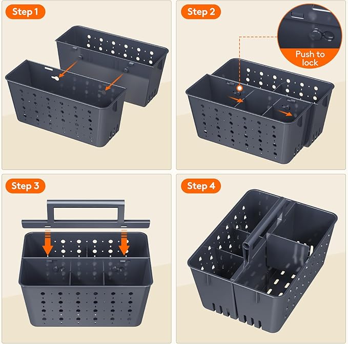 Lifewit Shower Caddy Portable, Plastic Bathroom Organizer with Handle and Holes, Hard Cleaning Basket for Toiletry Storage, College Dorm Essentials, Slate Blue, 2 Packs