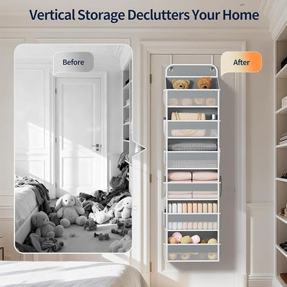 Yecaye Over Door Organizer, 60 lbs Load Capacity, Metal Hanging Storage with 6 Shelves for Toys, Bathroom, Nursery, Dorm Room, Grey