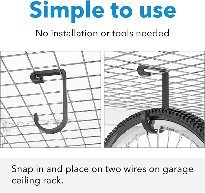 Thickened Bike Hooks for Garage Ceiling Rack: Heavy Duty Overhead Storage Rack Hook for Bicycle, Hold 50 lb, Safe Rack Bike Hanger, Metal, 4 Pack