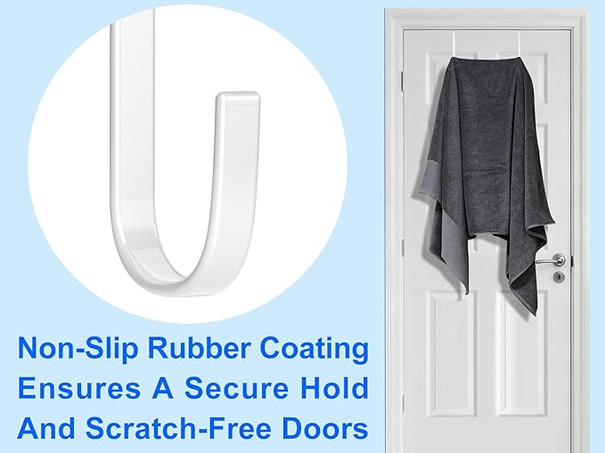 Over the Door Metal Hooks with Plastic Coating 5.5" Fit 0.5" to 1 3/8" Door 6 Pcs Heavy Duty Single Towel Robe Rack Wreath Bathroom Shower Hanger Shoe Organizer Ironing Board Short White