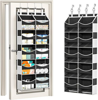 Aokeyee 5 Tiers Over the Door Storage Organizer, Behind Door Storage for Baby Nursery, 80lb Capacity Door Hanging Organizer with 10 Compartments & 10 Mesh Pockets for Closet, Bedroom, Bathroom, Toys