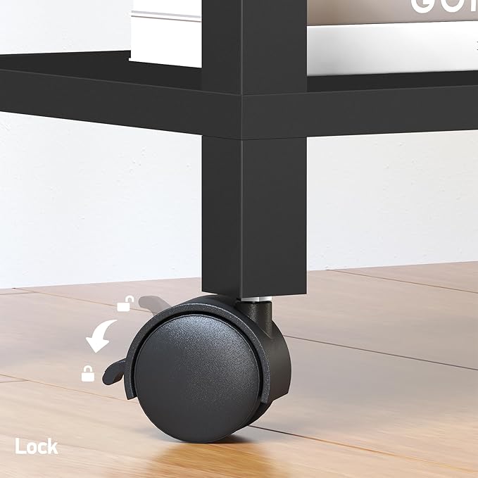 TUTOTAK 2 Tier Printer Stand, Rolling Printer Cart with Power Outlets and USB Ports, Mobile Printer Table with Wheels, for Under Desk, Office, Home, Black PS01BK001