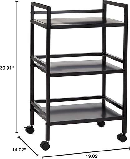 Amazon Basics 3-Tier Metal Rolling Utility Cart, Storage Organizer, Multifunctional Storage, Mobile Shelving, Black