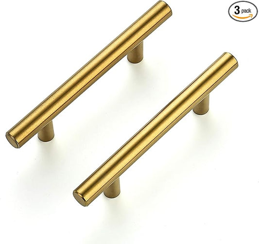 Ravinte 3 Pack 5 Inch Cabinet Pulls Brushed Brass Stainless Steel Kitchen Drawer Pulls Cabinet Handles 5”Length, 3” Hole Center