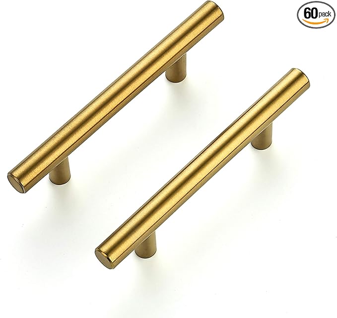 Ravinte 60 Pack 5 Inch Cabinet Pulls Brushed Brass Stainless Steel Kitchen Drawer Pulls Cabinet Handles 5”Length, 3” Hole Center