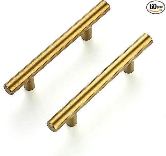 Ravinte 60 Pack 5 Inch Cabinet Pulls Brushed Brass Stainless Steel Kitchen Drawer Pulls Cabinet Handles 5”Length, 3” Hole Center