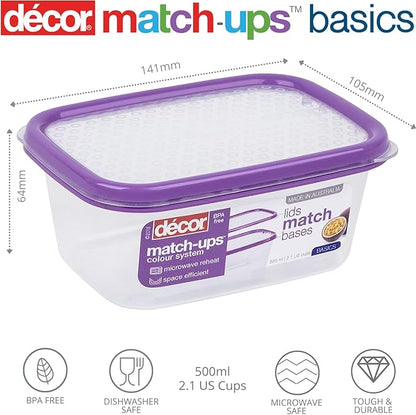 Décor Match-ups Basics Oblong | Food Storage Pantry Container | Ideal for Meal Prep | BPA Free | Dishwasher, Freezer & Microwave Safe, Clear/Purple, 500ml