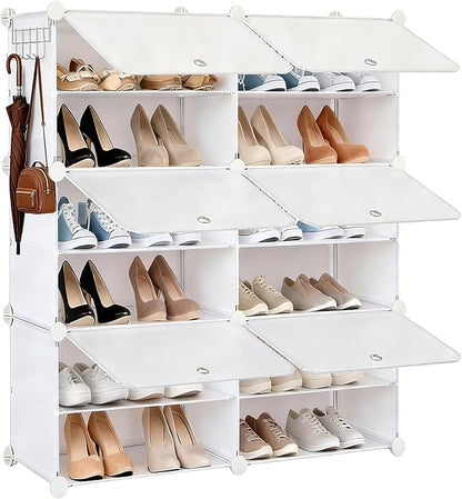 DUMOS Shoe Rack Organizer, 6-Tier Shoe Storage Cabinet with Door, Stackable Plastic Shoe Shelves Organizer for Closet,Entryway,Hallway,Bedroom, 24 Pairs, White