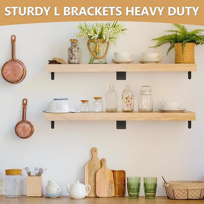 25Pcs L Brackets for Shelves, 3 Sizes Angle Corner Braces Metal L Bracket Heavy Duty for Wood, Sturdy and Rustproof for Repairing Furniture with 82Pcs Screws Mounting Bracket Easily Black