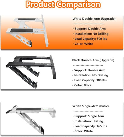 No-Drill Window AC Bracket, Adjustable Support for Single/Double Hung Windows, Heavy Duty Epoxy-Coated Steel Holds 300lbs, Easy Installation
