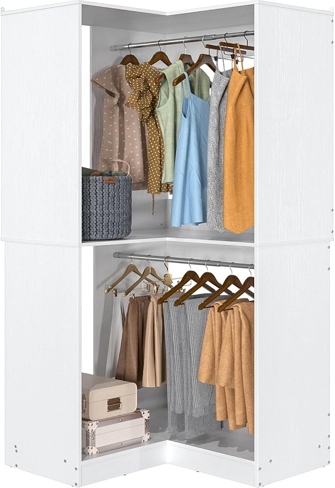 Armocity Corner Closet System, 32 Inches Wide Wood Unit with 2 Hanging Rods and All Hardware Kits, 3-Tier 80'' Height Wood Closet Tower, White
